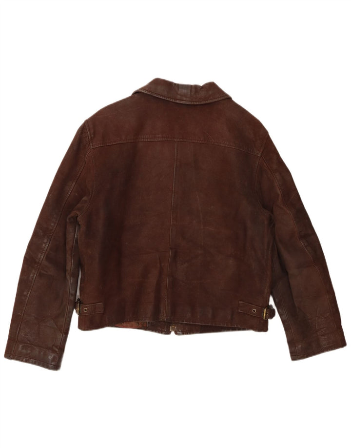 Jachetă de piele vintage pentru femei UK 14 piele maro medie