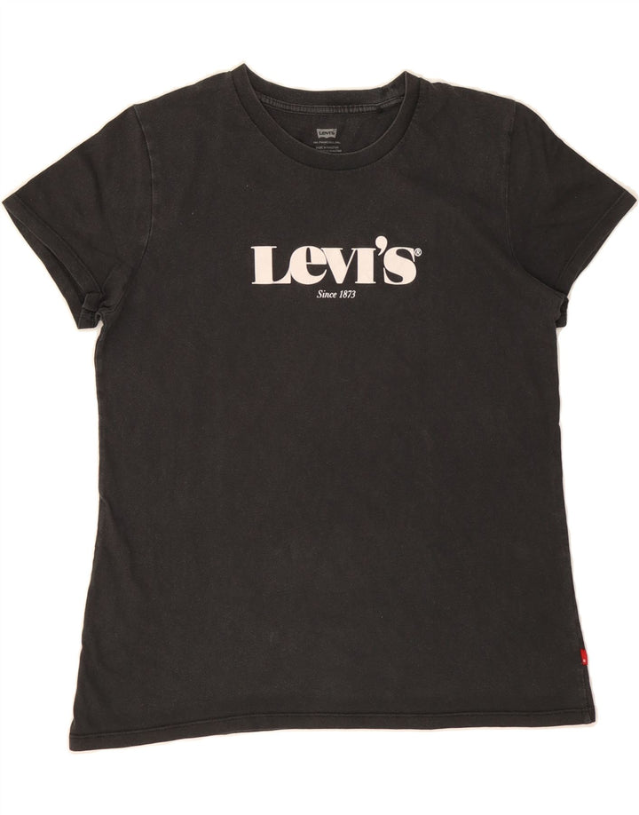 LEVI'S Womens Graphic T-Shirt Top UK 14 Medium Black Cotton Vintage Levi's and Second-Hand Levi's from Messina Hembry 