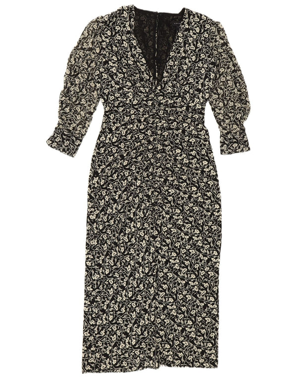 Rochie maxi Topshop pentru femei mici, cu mâneci 3/4, UK 4 XS, poliester floral negru