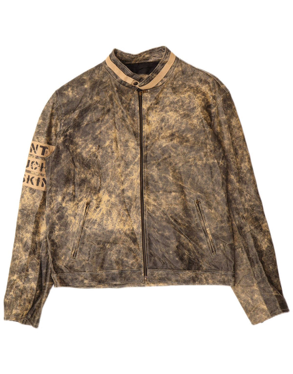 Jachetă din piele cu grafică pentru bărbați Bata IT 52 XL din piele gri