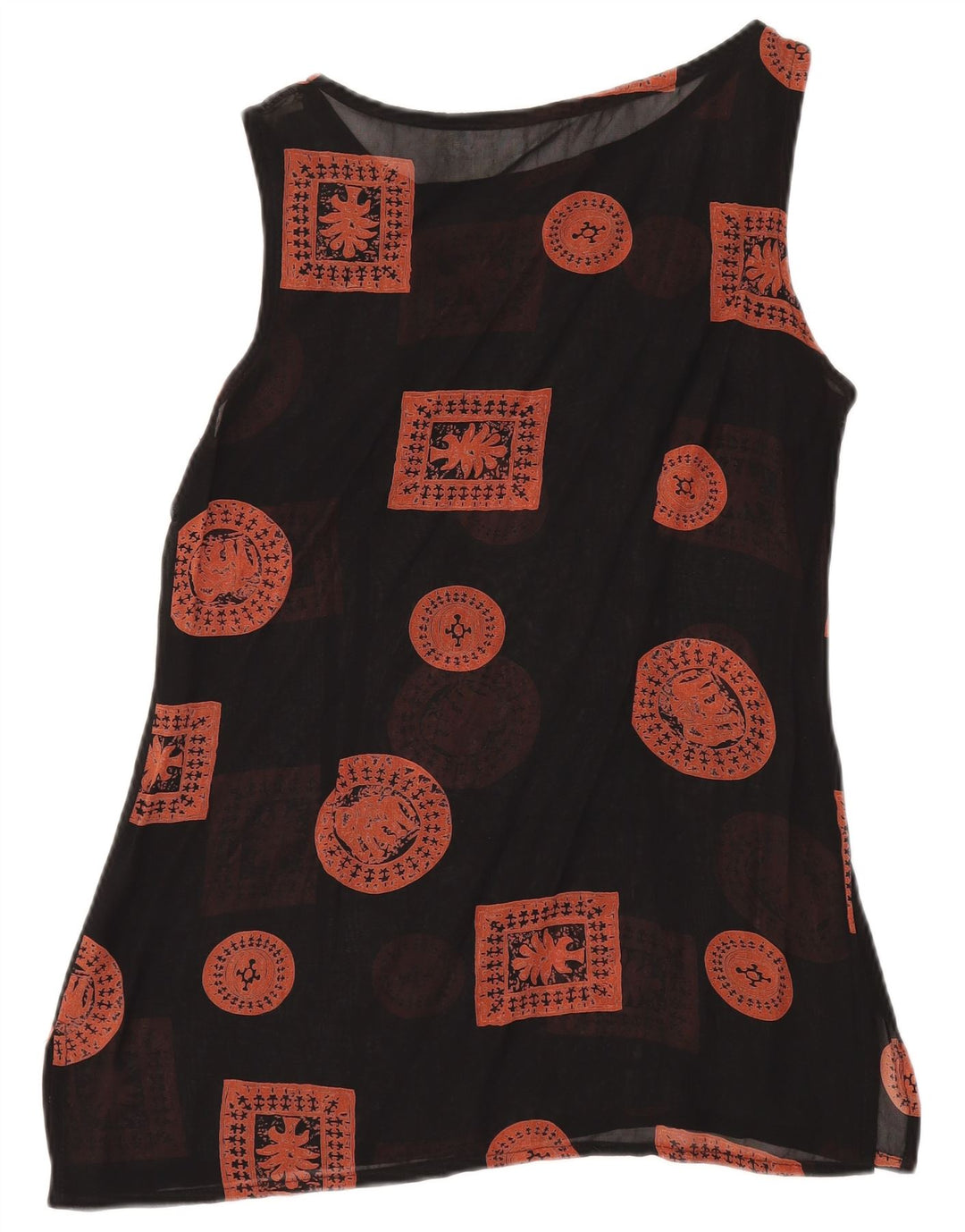 Top cu tunică fără mâneci vintage pentru femei UK 12 Medium Black Patchwork