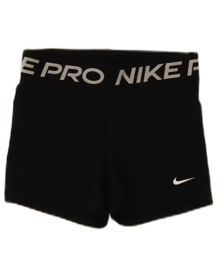 Pantaloni scurți sport Nike Dri Fit Graphic pentru femei UK 8 Small Negru Poliester