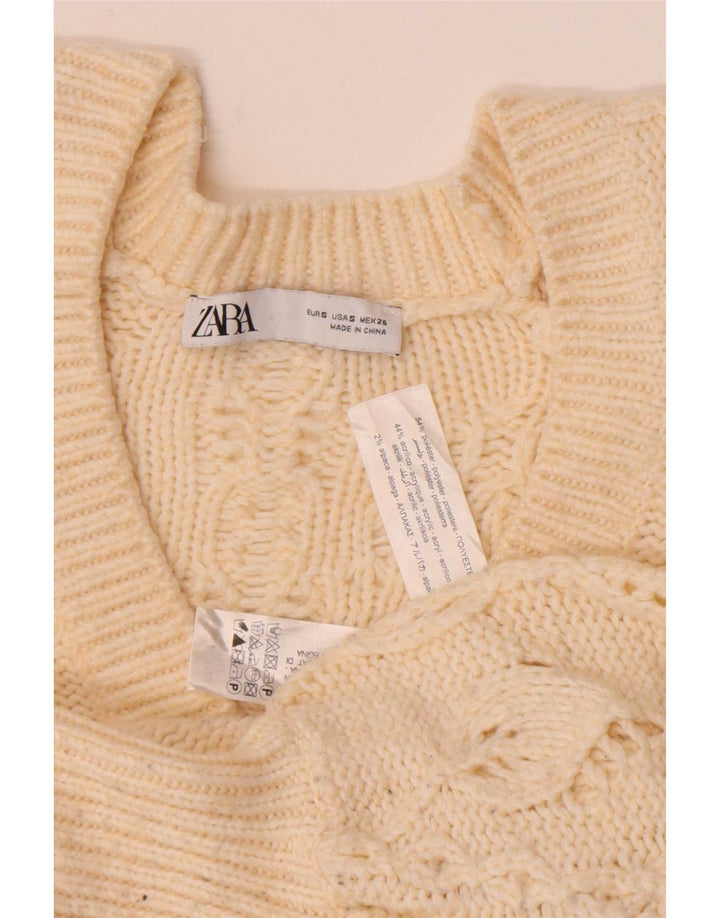 Pulover cardigan pentru femei Zara UK 10 Mic Poliester alb