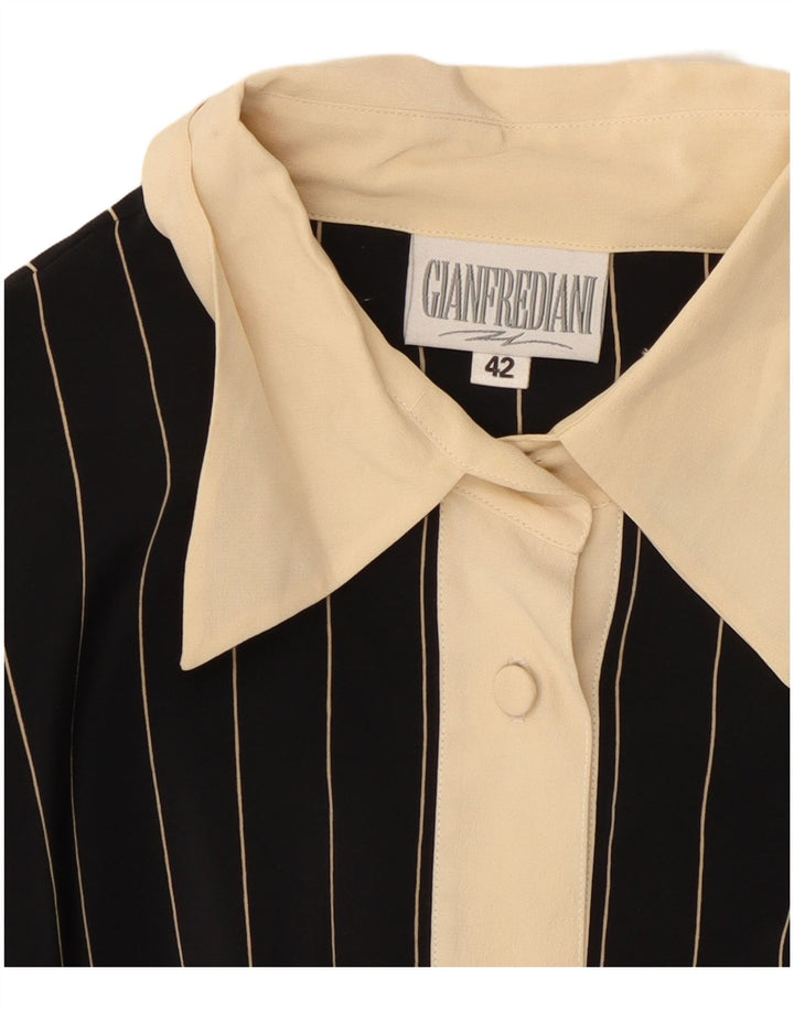 Bluză Cămașă Pulover Femei Gianfrediani IT 42 Mătase Mediu Negru Pinstripe