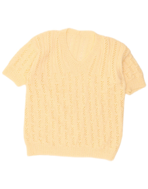 Pulover vintage pentru femei cu mânecă scurtă cu decolteu în V, UK 18 XL Bej