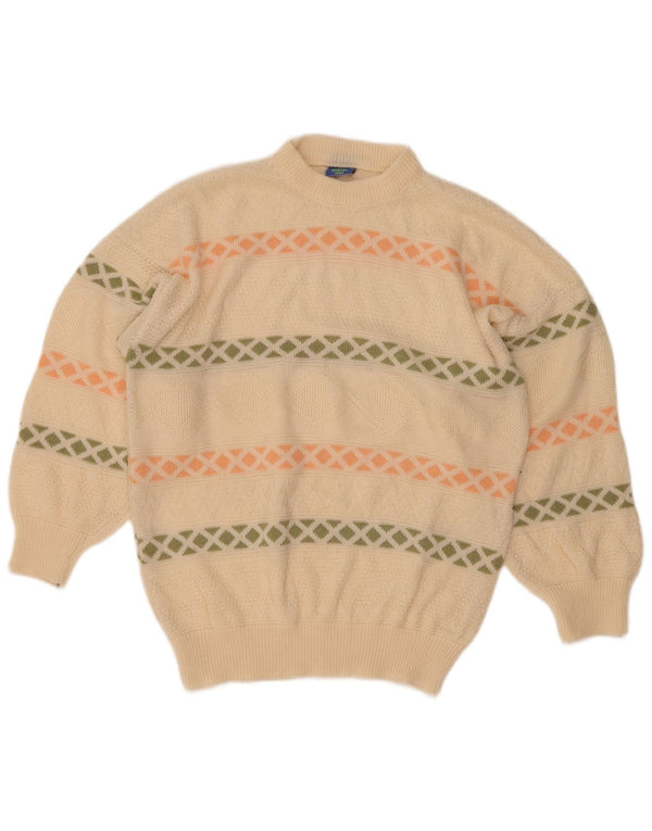 Pulover vintage cu gât țestoasă pentru femei UK 16, mare, alb, geometric