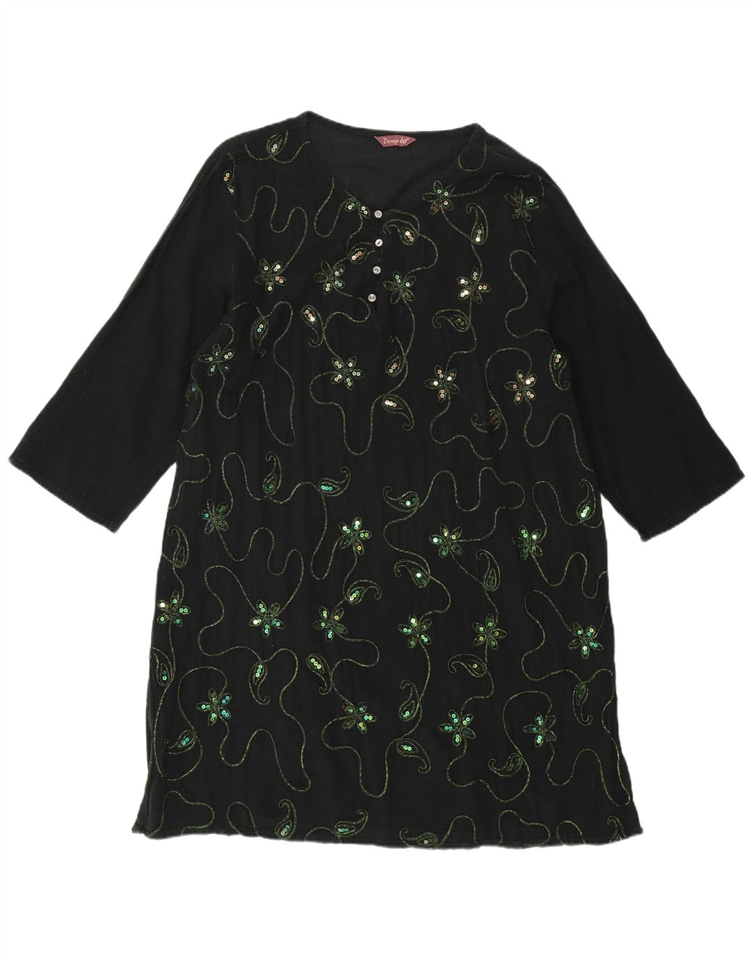 VINTAGE Rochie tunică cu mâneci 3/4 pentru femei UK 18 XL Negru Floral