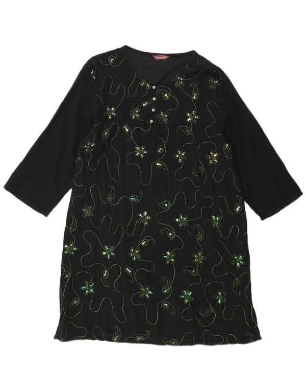 VINTAGE Rochie tunică cu mâneci 3/4 pentru femei UK 18 XL Negru Floral