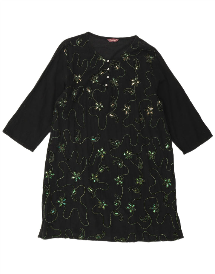 VINTAGE Rochie tunică cu mâneci 3/4 pentru femei UK 18 XL Negru Floral