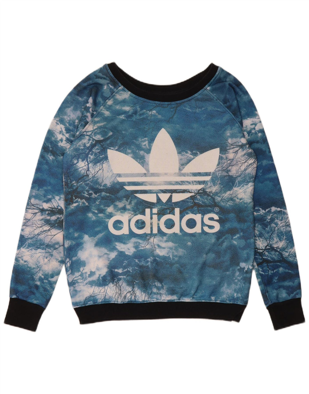 Pulover de hanorac grafic Adidas pentru femei UK 14, mare, albastru Tie Dye Poliester
