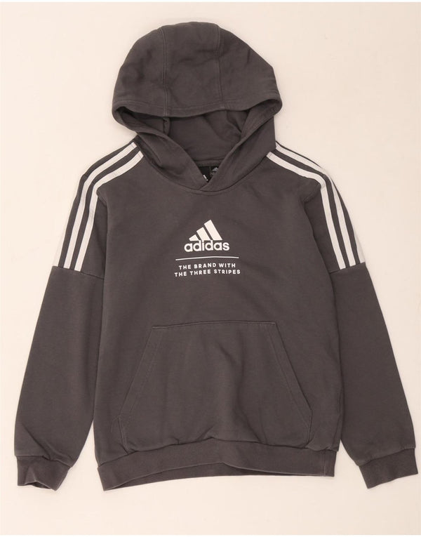 Adidas Boys Three Stripes Graphic Hoodie Pulover 11-12 ani bumbac gri
