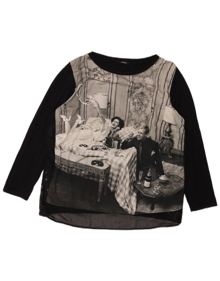 ELENA MIRO Top grafic pentru femei cu mânecă lungă UK 18 XL negru