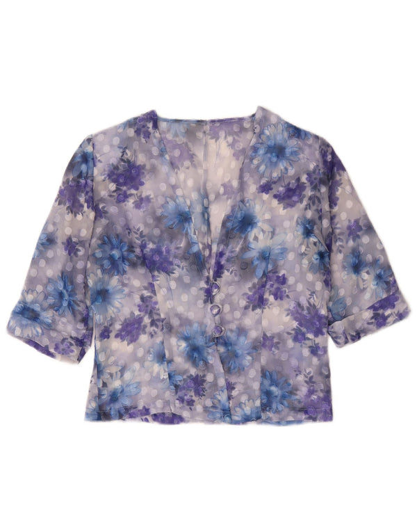 Jachetă vintage cu mânecă scurtă pentru femei UK 14 Medium Purple Floral