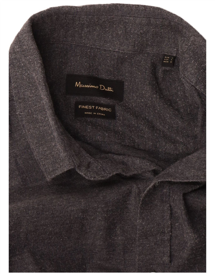 Cămașă Massimo Dutti pentru bărbați, mare, gri Herringbone