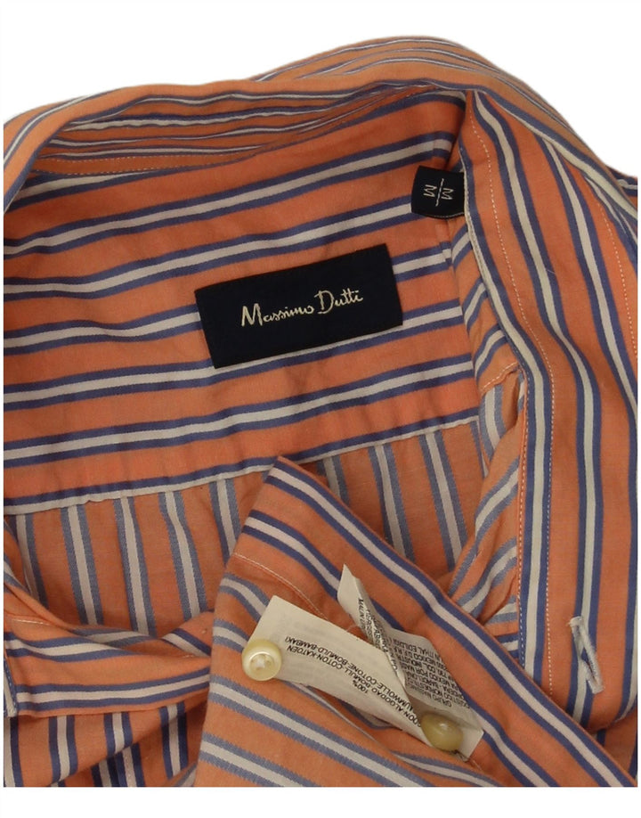 Cămașă cu mânecă scurtă Massimo Dutti pentru bărbați, bumbac cu dungi portocaliu mediu