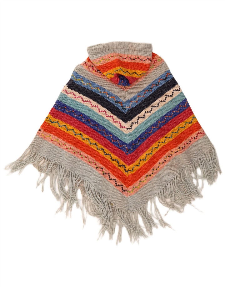 Jumper vintage cu glugă pentru damă, Poncho Mărime Unică, Multicolor Geometric