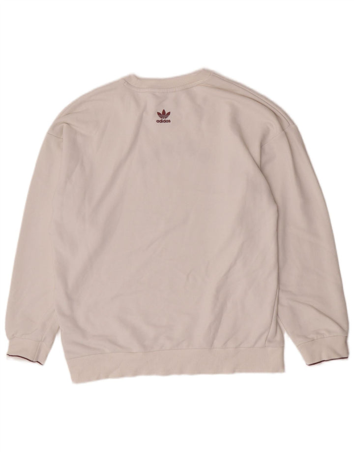 Pulover supradimensionat cu grafic pentru femei Adidas UK 10 Bumbac alb mic