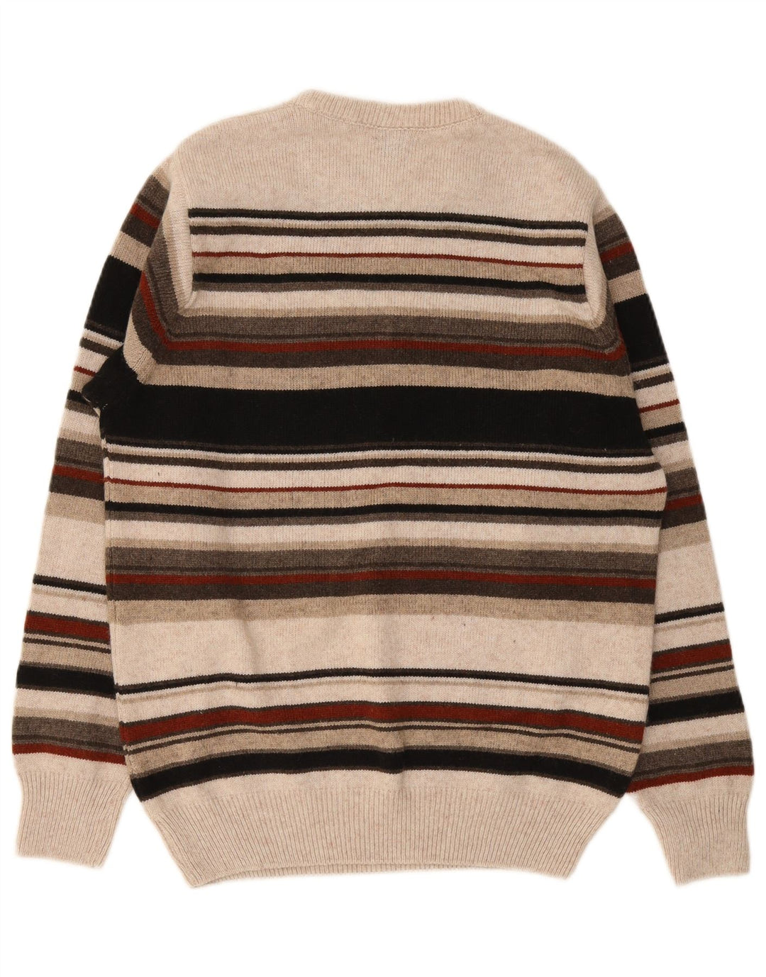 Pulover vintage pentru bărbați cu gât roșu, cu dungi medii, multicolore