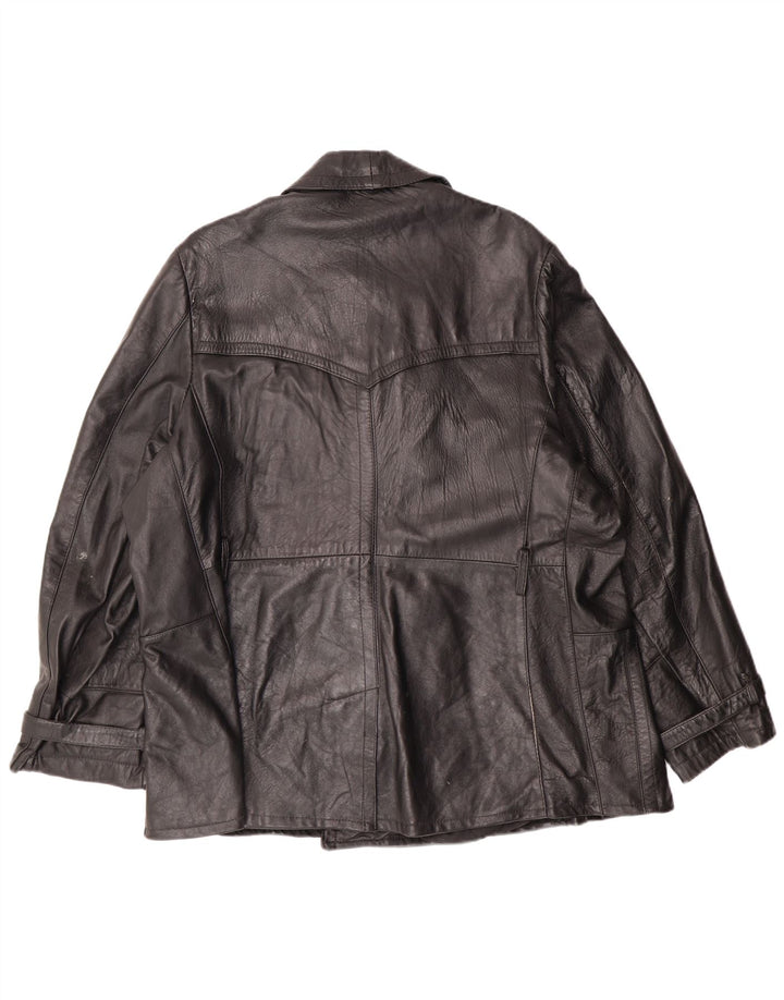 Jachetă de piele vintage pentru bărbați cu două piepți UK 40, mare, neagră