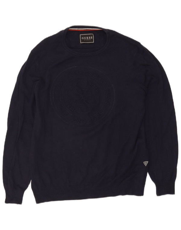 Pulover Guess pentru bărbați cu grafică cu gât de barcă UK 40 Medium Bleumarin