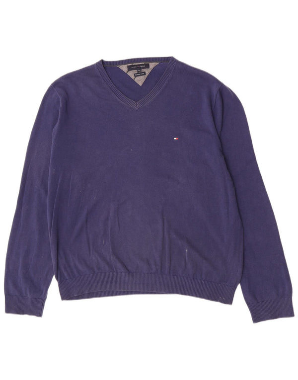Pulover cu decolteu în V Tommy Hilfiger pentru bărbați, bumbac bleumarin 2XL