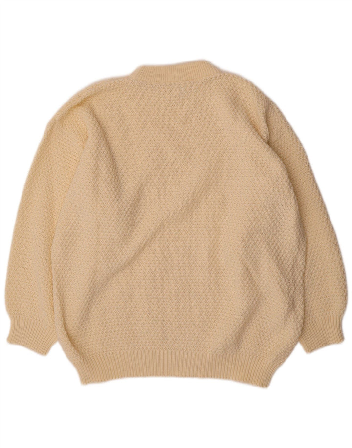 Pulover VINTAGE pentru femei cu decolteu rotund UK 20 2XL poliacrilic alb catifelat