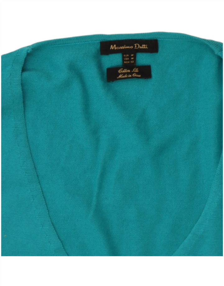 Pulover cu decolteu în V Massimo Dutti pentru femei UK 12 Bumbac albastru mediu