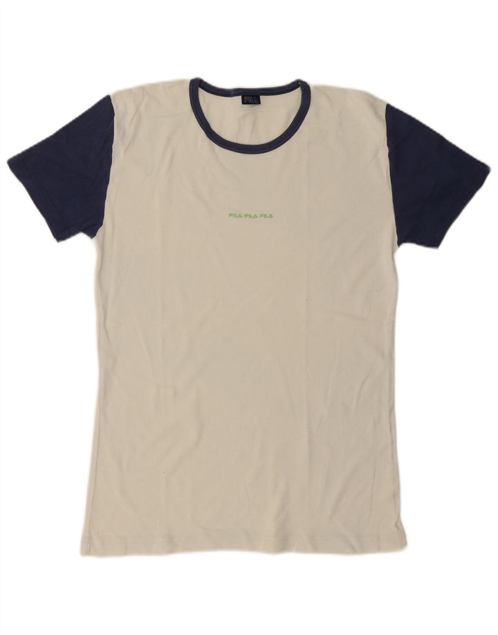 Tricou cu grafic Fila pentru bărbați Top mediu din bumbac color bloc alb