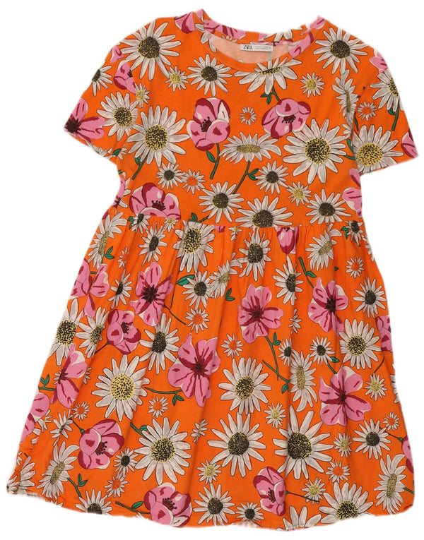 Rochie A-Line Plisată pentru Damă Zara UK 10 Bumbac Floral Portocaliu Mic