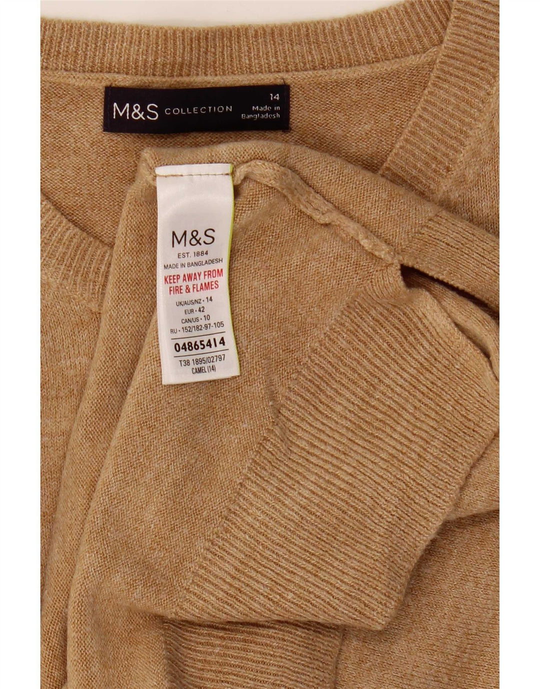 Pulover pentru femei Marks & Spencer cu decolteu rotund UK 14 Medium Bej Acrilic