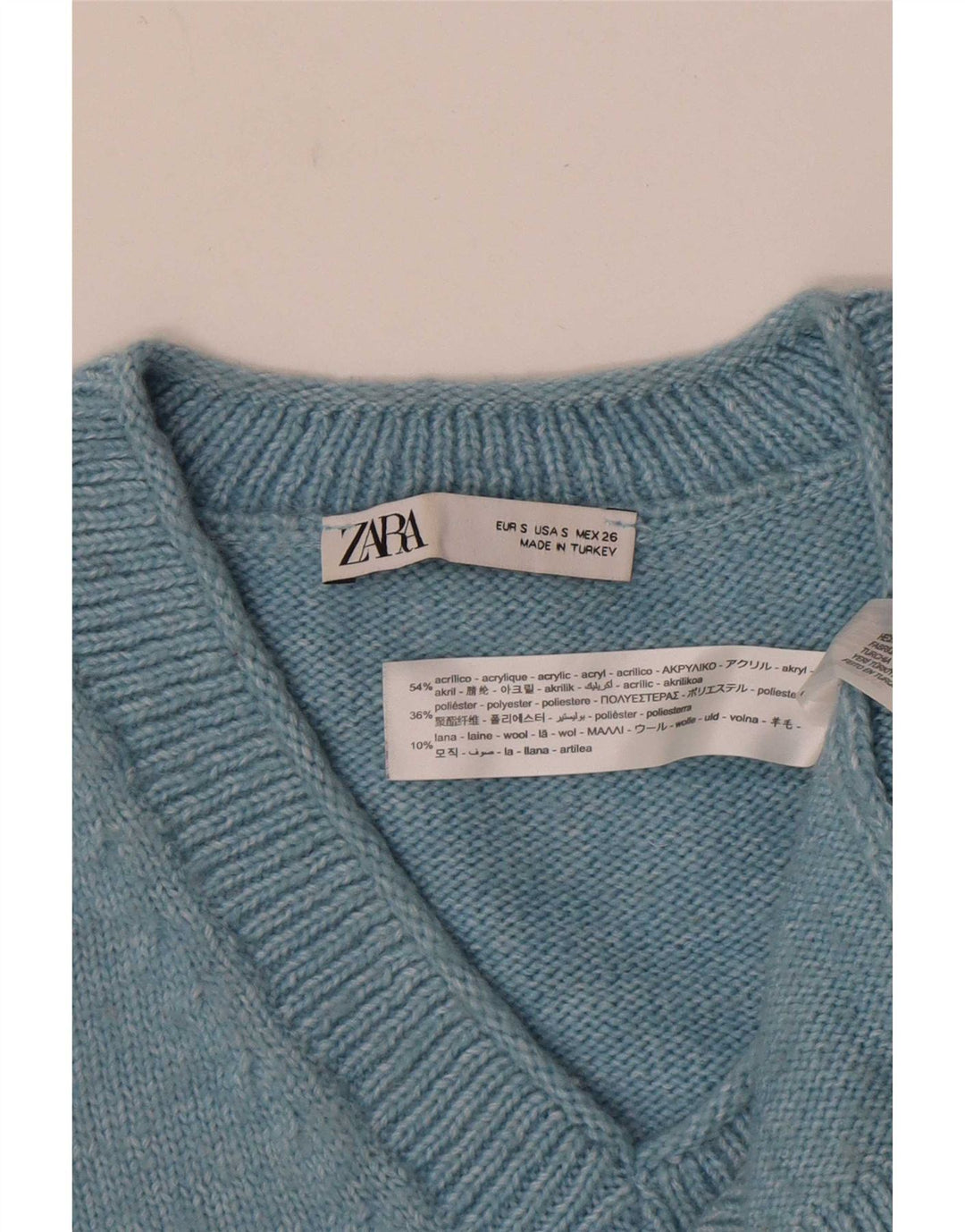Pulover oversized cu decolteu în V Zara pentru femei UK 10 Mic albastru acrilic