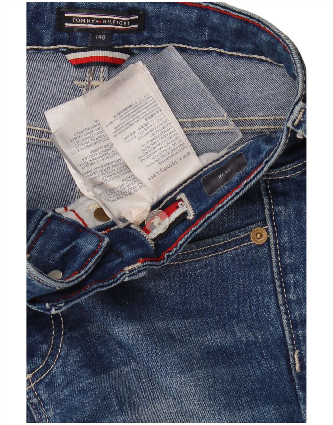 TOMMY HILFIGER Blugi slim pentru baieti 9-10 ani W26 L24 albastru bumbac