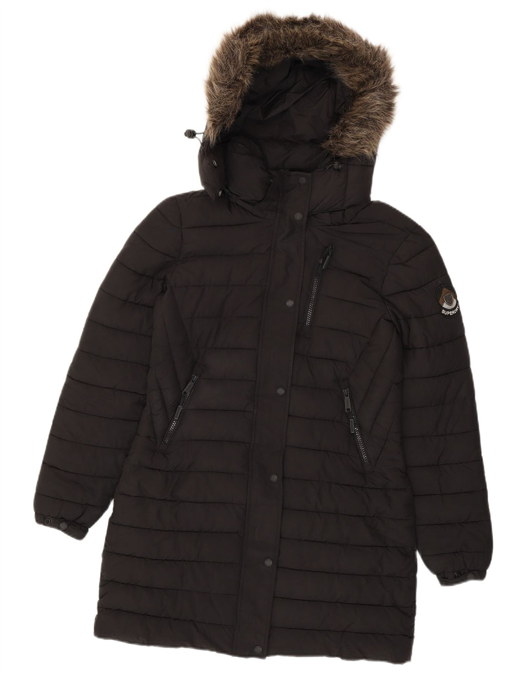 Palton căptușit cu glugă Superdry pentru femei UK 10 Poliester negru mic