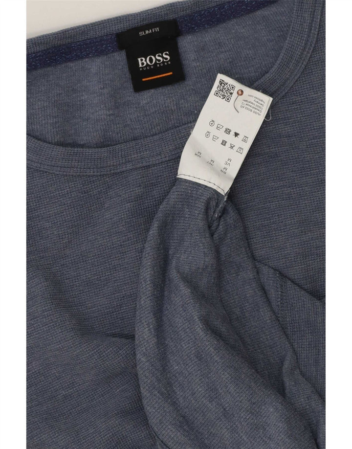Top pentru bărbați Hugo Boss cu mânecă lungă, mediu, bleumarin, bumbac cu pete