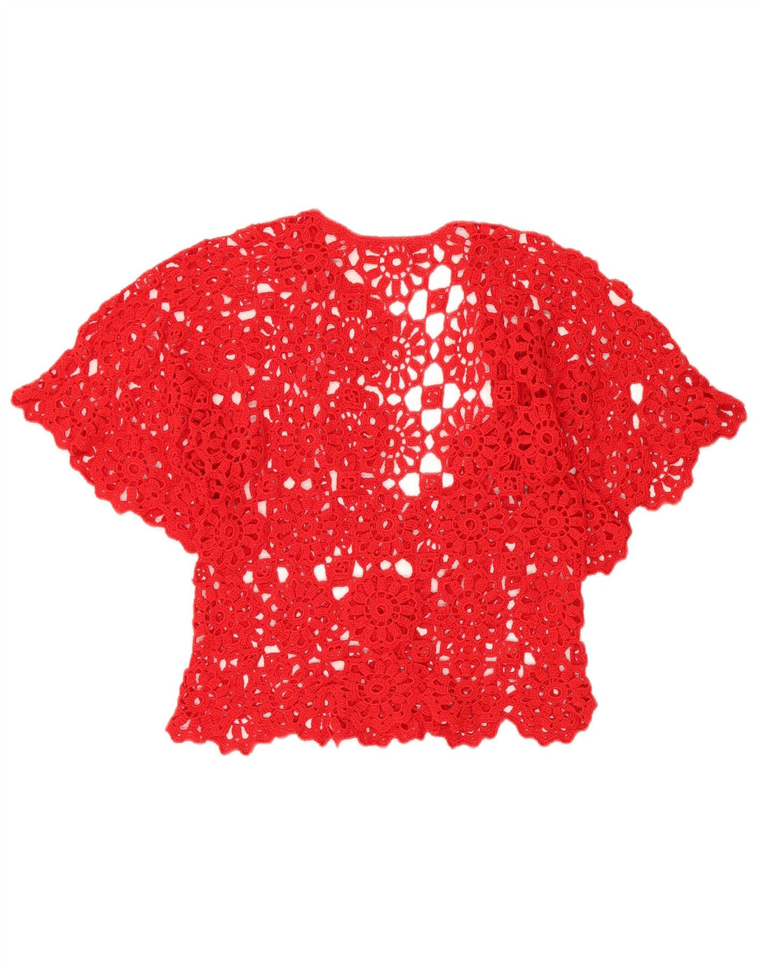VINTAGE Top cardigan croșetat cu mânecă scurtă pentru femei UK 12 Medium Red Floral