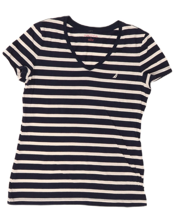 Tricou pentru femei Nautica Top UK 10 mic din bumbac cu dungi bleumarin