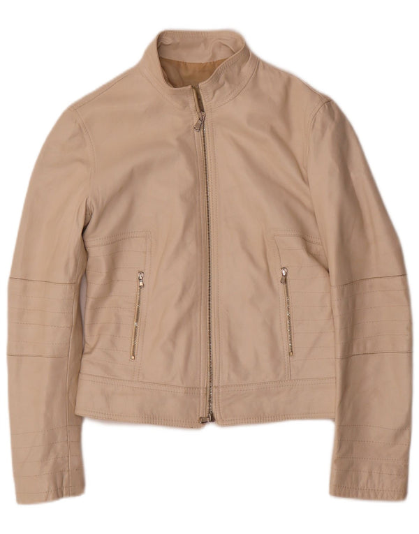 Lavorazione Artigianale Jachetă de piele crop pentru femei UK 10 Small Beige