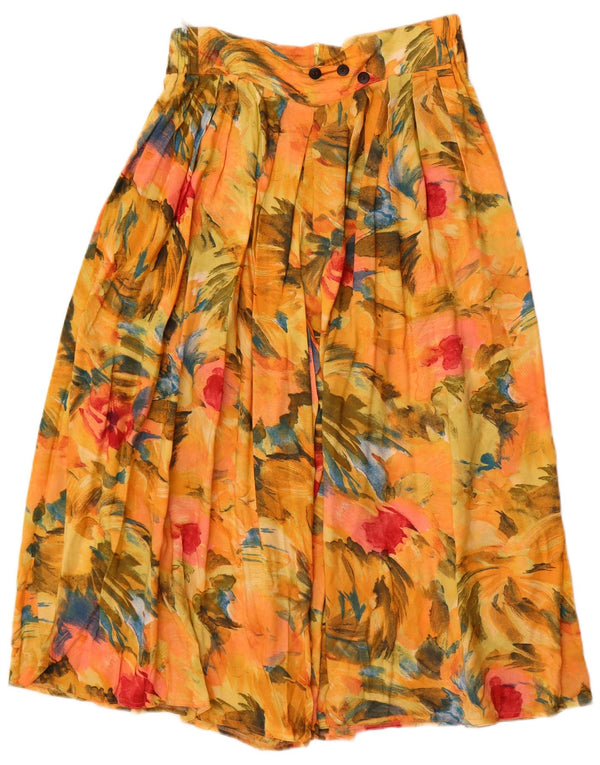 Fusta plisată vintage pentru femei UK 16 Large W32 Yellow Floral Viscose