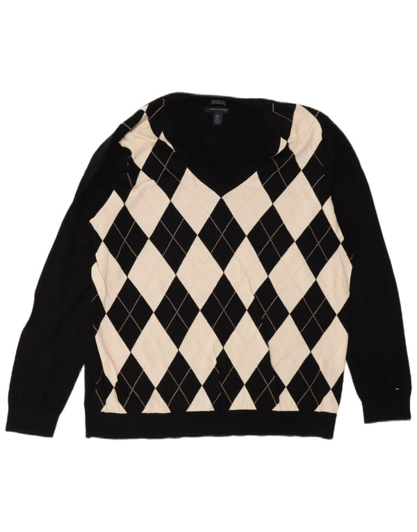 Pulover Tommy Hilfiger pentru femei cu decolteu în V UK 20 2XL Negru Argyle/Diamond