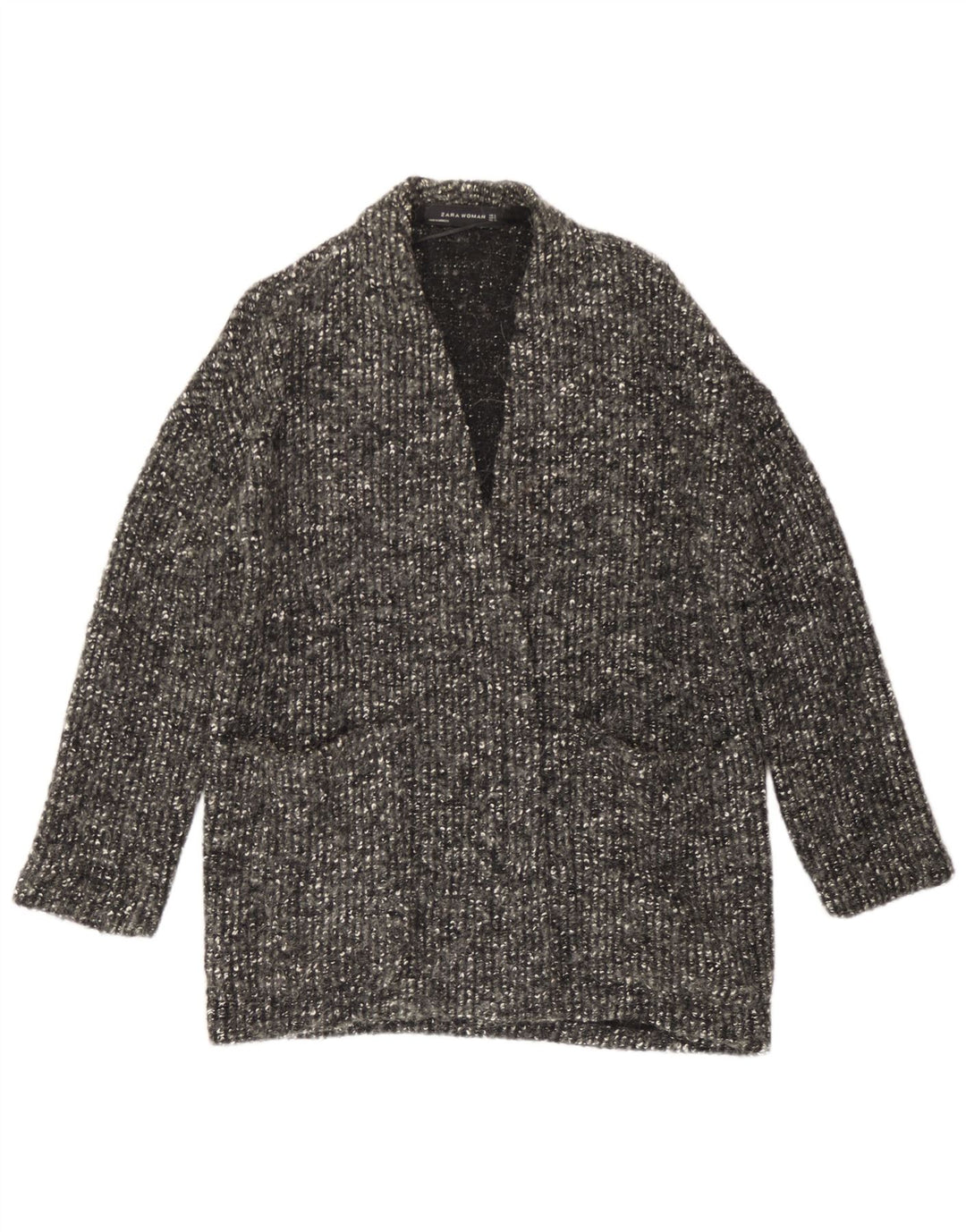 Pulover cardigan deschis supradimensionat pentru femei Zara UK 10 Lână mică, gri cu pete