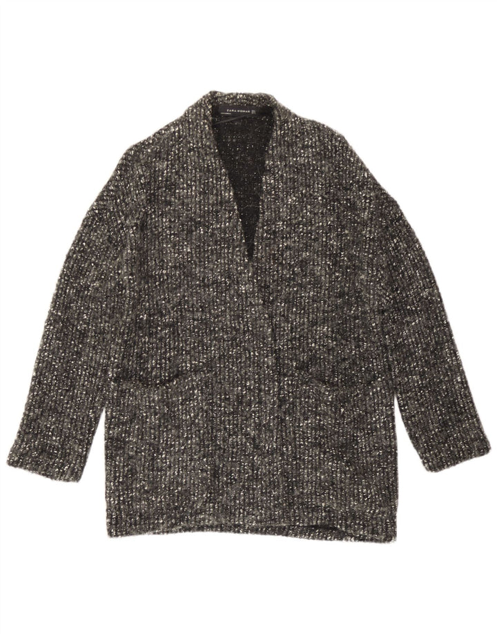 Pulover cardigan deschis supradimensionat pentru femei Zara UK 10 Lână mică, gri cu pete