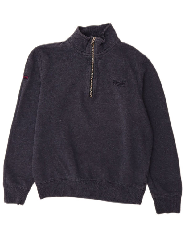 Pulover pentru bărbați Superdry, cu fermoar, cu gât, bumbac, albastru bleumarin