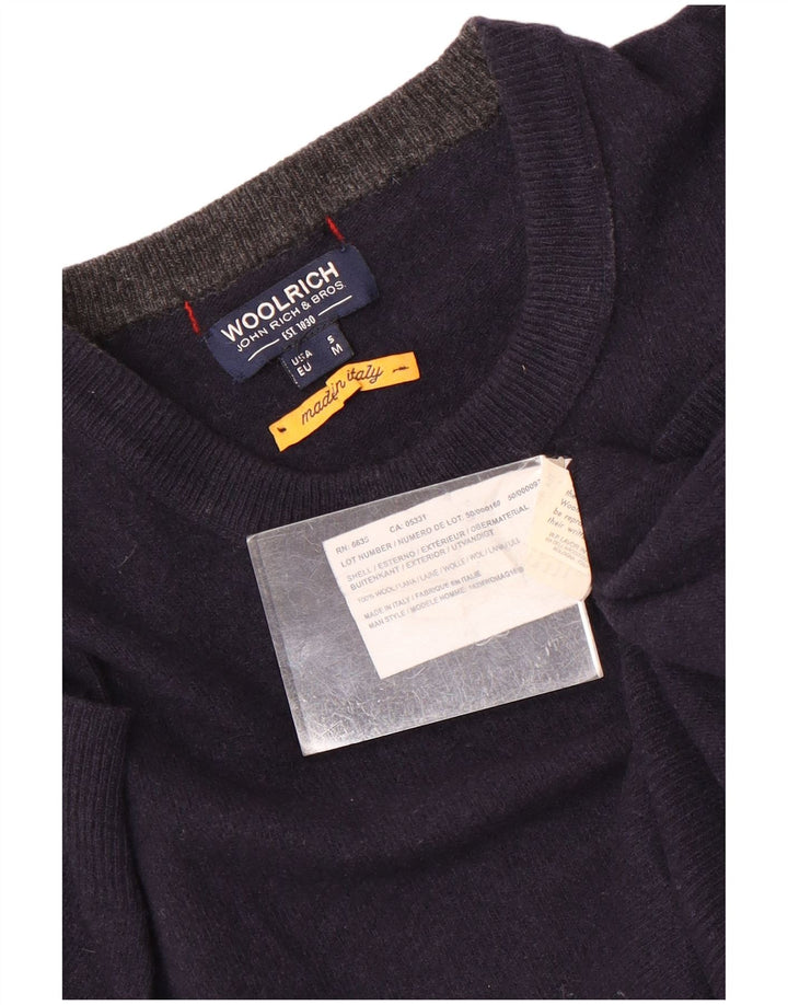 Pulover pentru bărbați Woolrich cu decolteu rotund din lână bleumarin mic