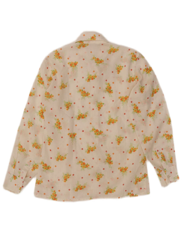 Bluză cămașă pentru femei VINTAGE cu mâneci 3/4 UK 10 Mic, alb, floral
