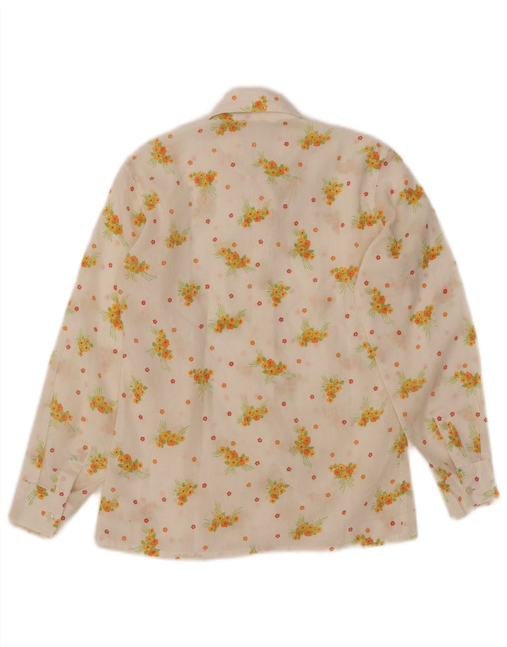 Bluză cămașă pentru femei VINTAGE cu mâneci 3/4 UK 10 Mic, alb, floral