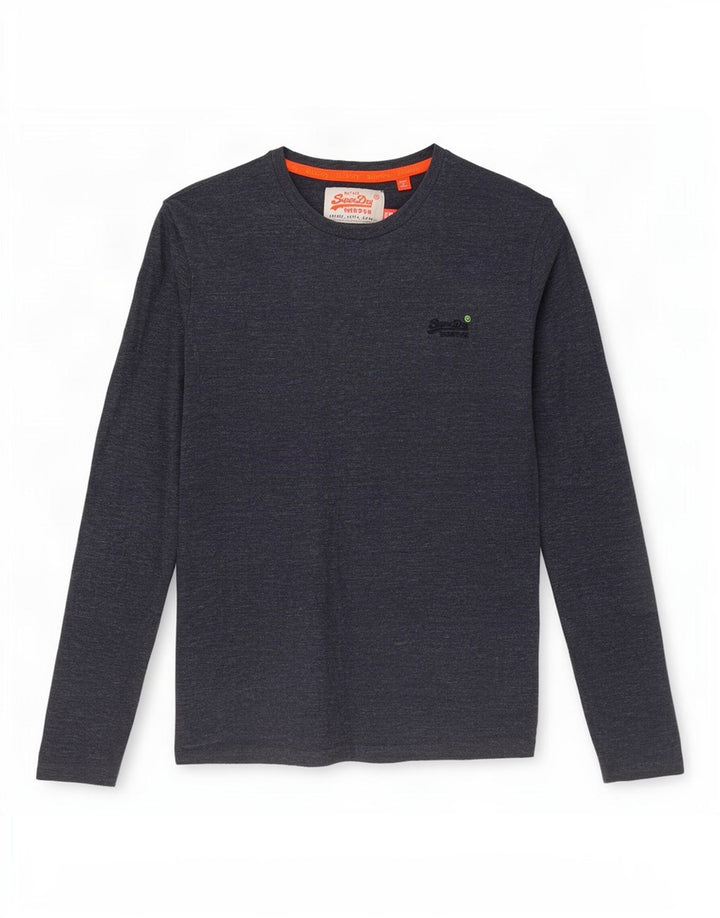 Top pentru bărbați Superdry cu mânecă lungă, mic, albastru marine, bumbac cu pete