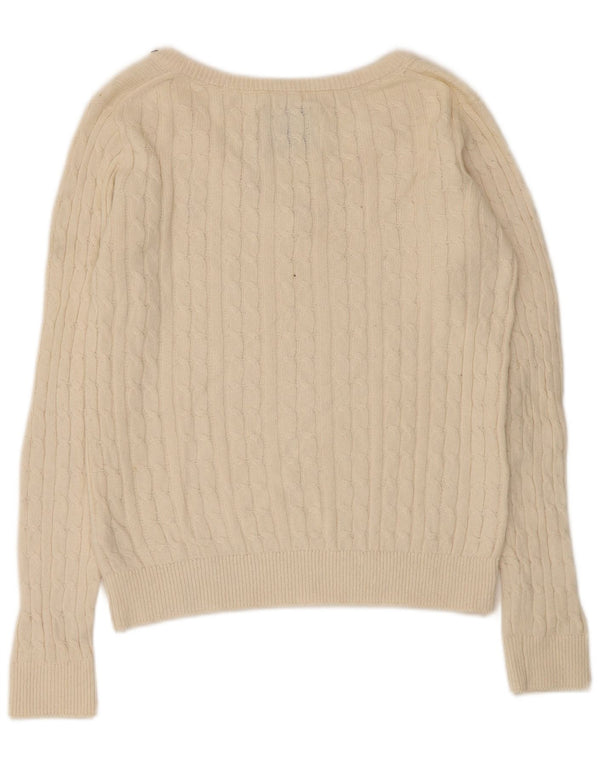 Pulover Jack Wills pentru femei cu decolteu în V UK 10 Bumbac mic, bej