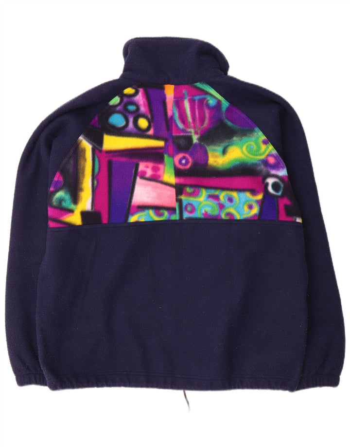 Jachetă vintage pentru bărbați din fleece UK 38 Medium Bleumarin Geometric Poliester