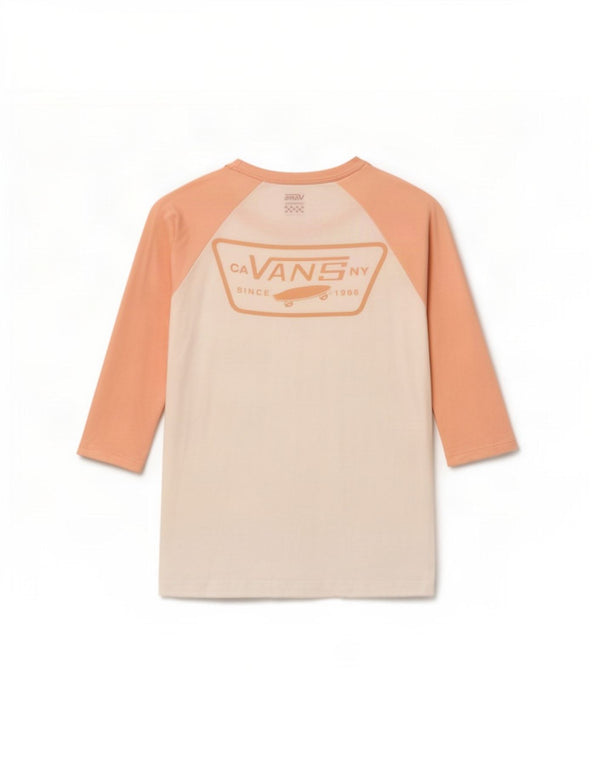 Top grafic pentru femei Vans cu mâneci 3/4 UK 6 XS, alb, bloc de culoare