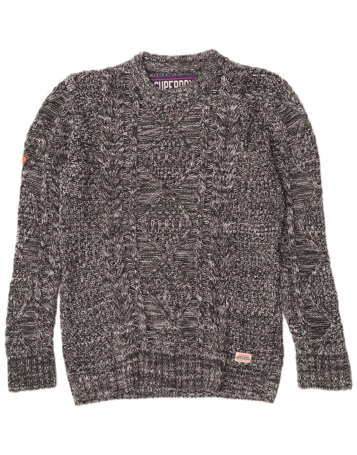 Pulover pentru bărbați Superdry cu decolteu triplu, gri mediu, acrilic, iarnă